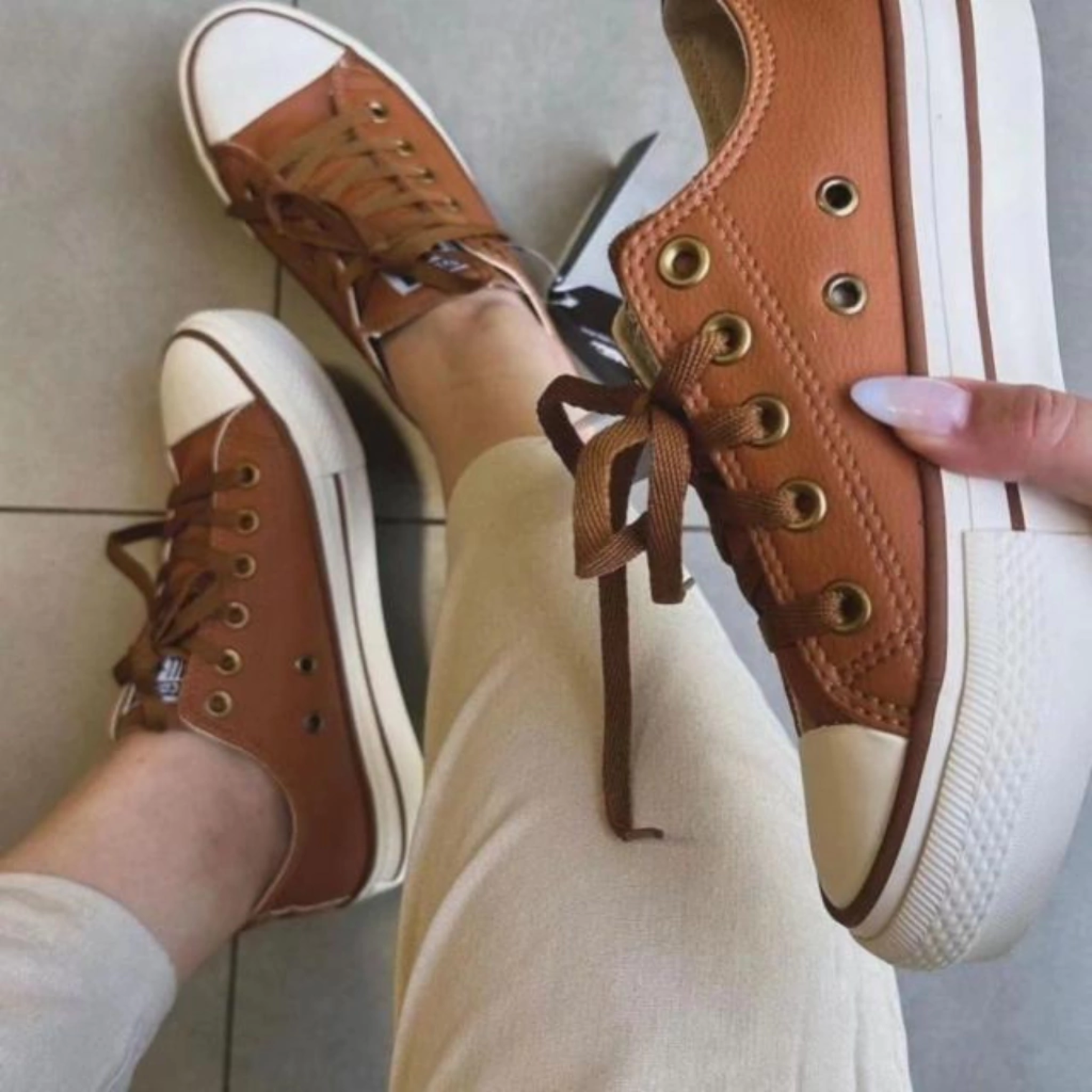 Tênis All Star Caramelo de Couro [Brinde: Palmilha Ortopédica]