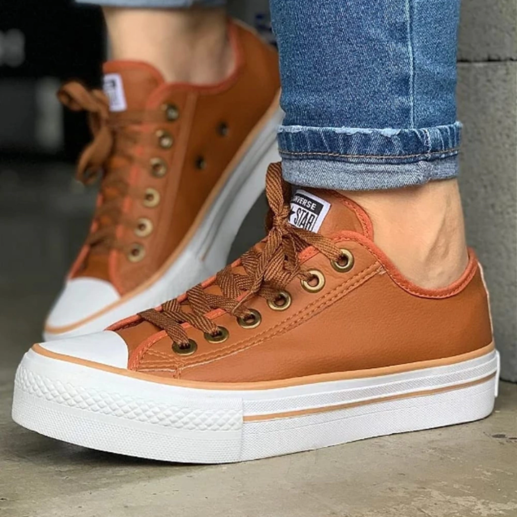 Tênis All Star Caramelo de Couro [Brinde: Palmilha Ortopédica]