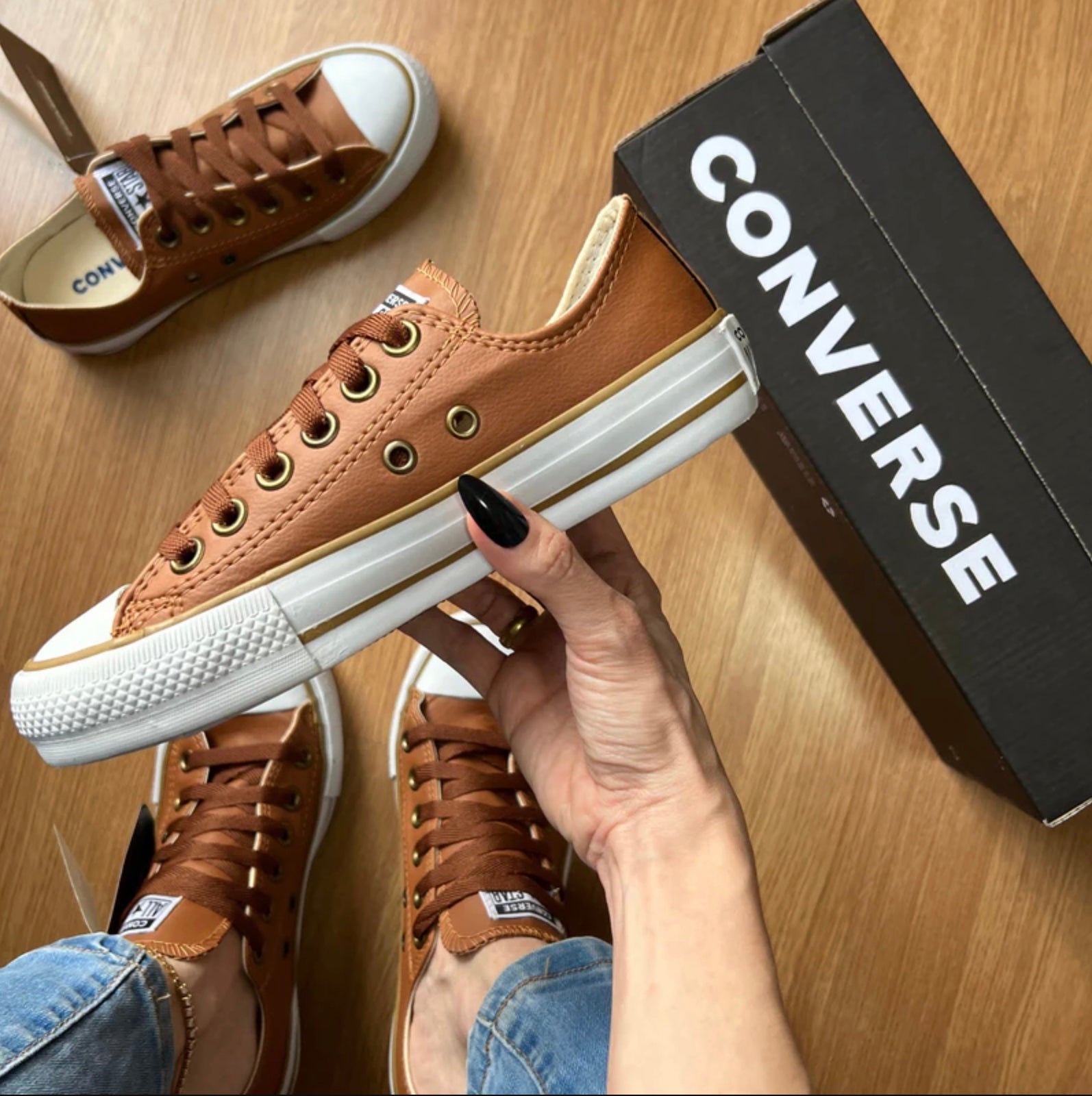 Tênis All Star Caramelo de Couro [Brinde: Palmilha Ortopédica]