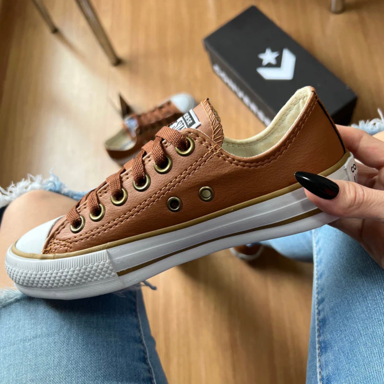 Tênis All Star Caramelo de Couro [Brinde: Palmilha Ortopédica]